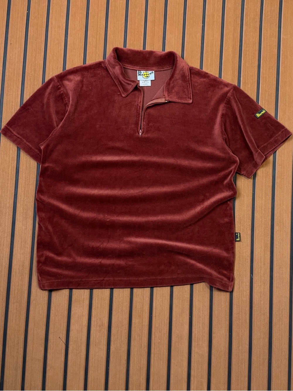 Vintage Dr. Martens Velour Short Sleeve Polo Shirt Mens Large Brown Y2K 90s